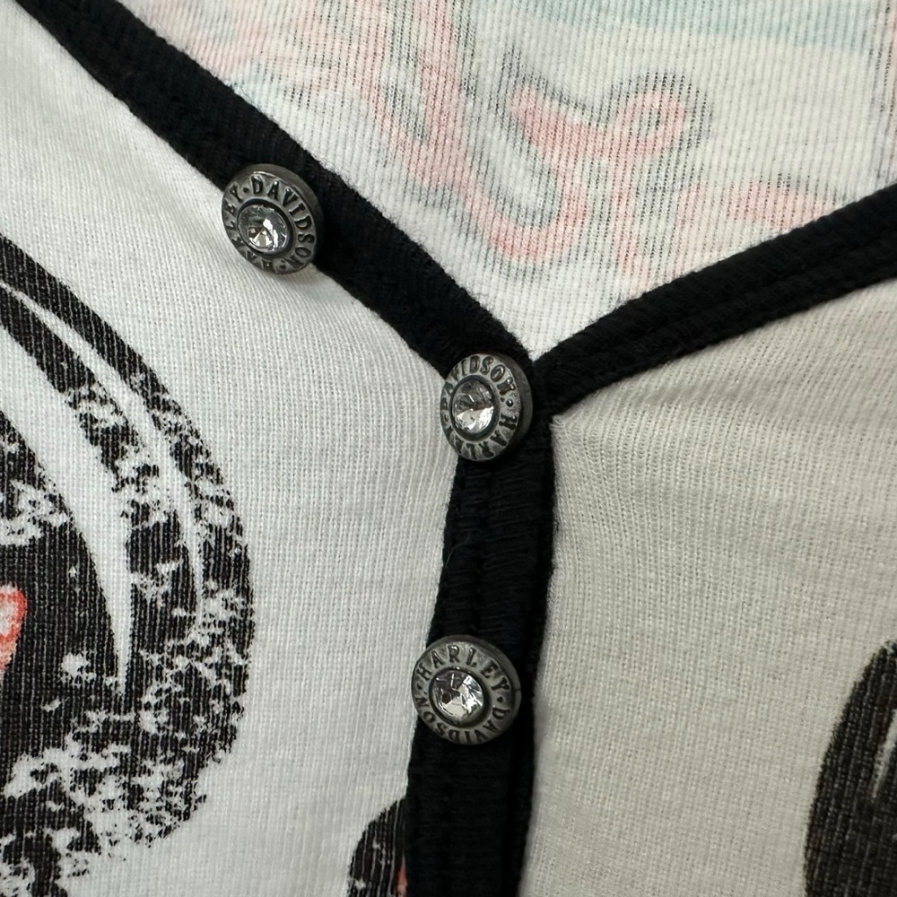 Harley Davidson Womens Graphic Raglan Short Sleeve T Shirt XXL White Black Wings - Picture 5 of 7